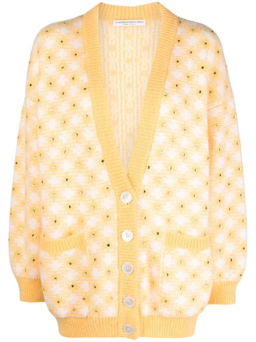 Stud-detail check-pattern cardigan - Yellow