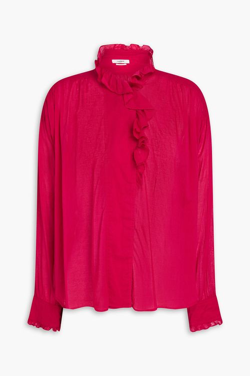 Ruffled cotton-chiffon blouse - Red - FR 38