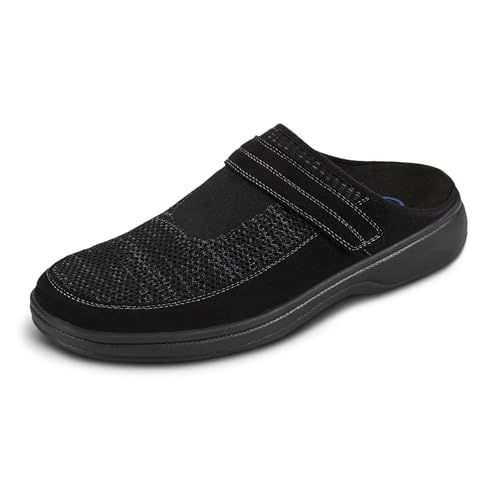 Orthofeet Men's Orthopedic Hudson Adjustable Stretch Slip-On Slipper, Black