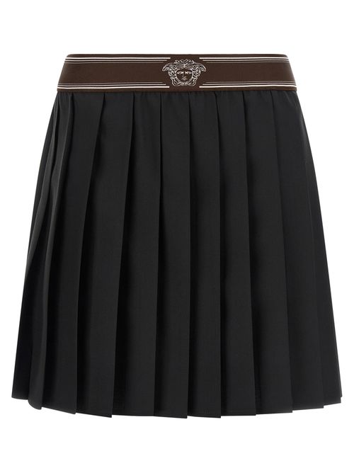 Medusa Jacquard Pleated Wool Skirt — Black