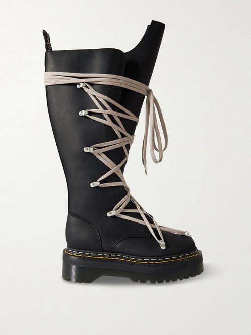 + Dr. Martens 1460 Quad Sole Pentalace Leather Knee Boots - Black