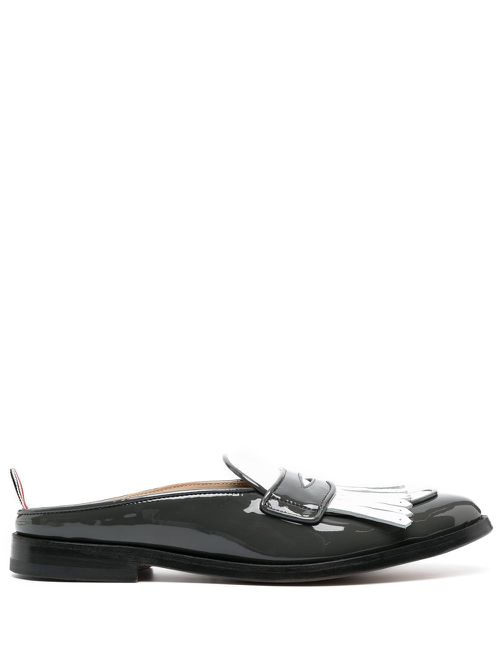 Fringe-detail patent-leather mule loafers - Grey
