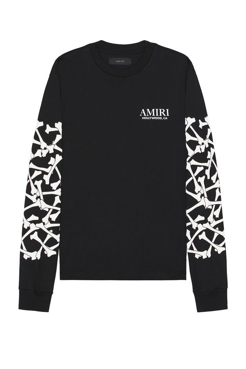 Amiri Bones Stacked Long Sleeve Tee in Black - Grey.  XL/1X also in L