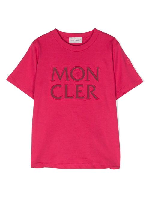 Moncler Enfant 로고 자수 크루넥 티셔츠 - 핑크 I19548C00029899WA