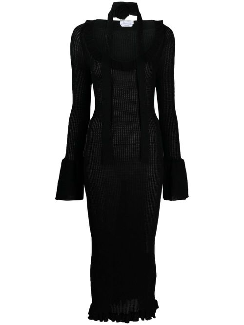 Ruffle-detailing ribbed-knit dress - Black
