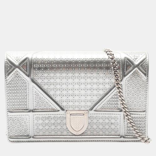 Dior Silver Metallic Calfskin Diorama Wallet on Chain