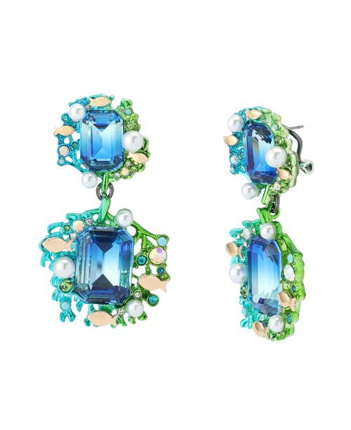Mermaid Jewels Seaweed Stone Statement Earrings - Blue, Gold