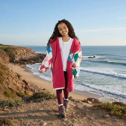 OHS Kids Water Resistant Harlequin Print Sherpa Drying Robe, Multi - large/Extra Large