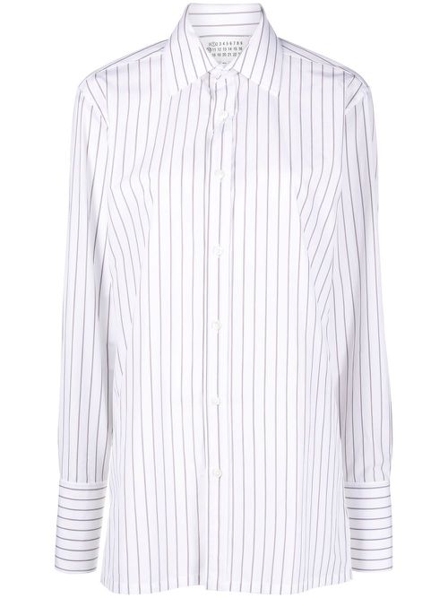 Long-sleeve pinstripe-pattern shirt - White