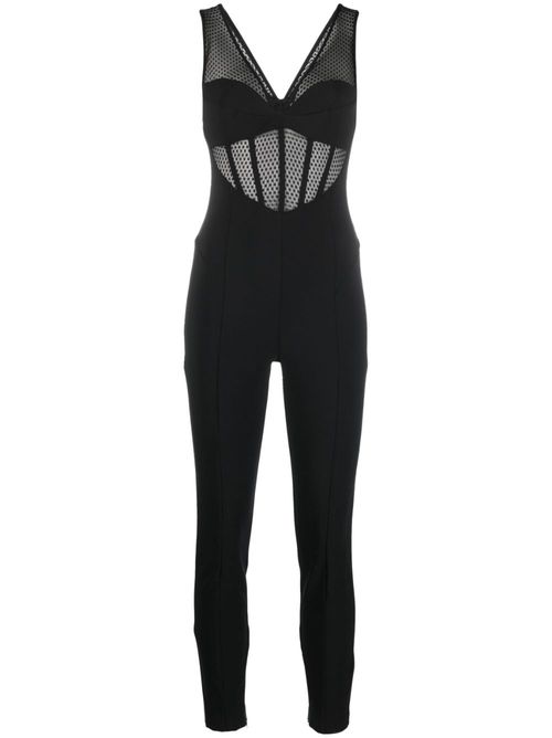 Bustier tulle-inserts jumpsuit - Black