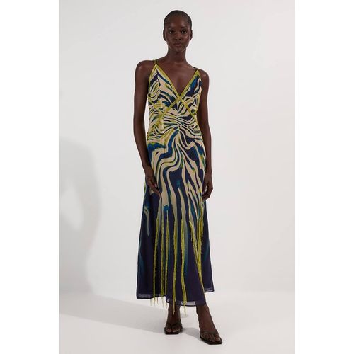 Karen Millen Women's Animal Print Georgette Embellished Strappy Woven Maxi Dress in Navy