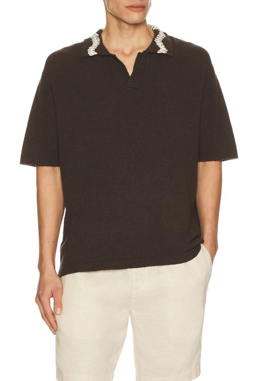 Commas Hand Crochet Collar Polo in Brown - Brown. M/L also in XL/XXL