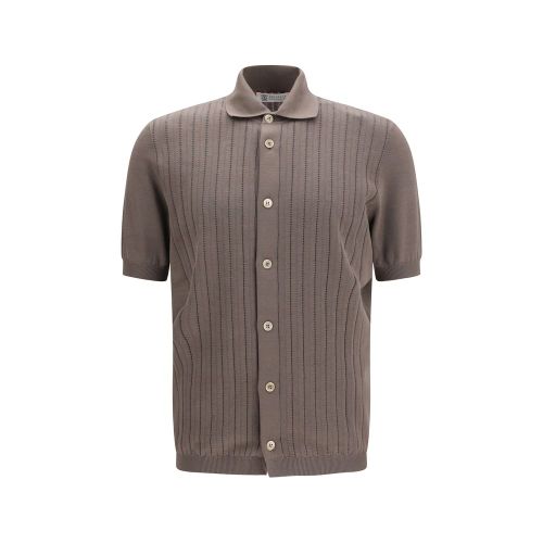 Ribbed Knit Cotton Shirt — Brown