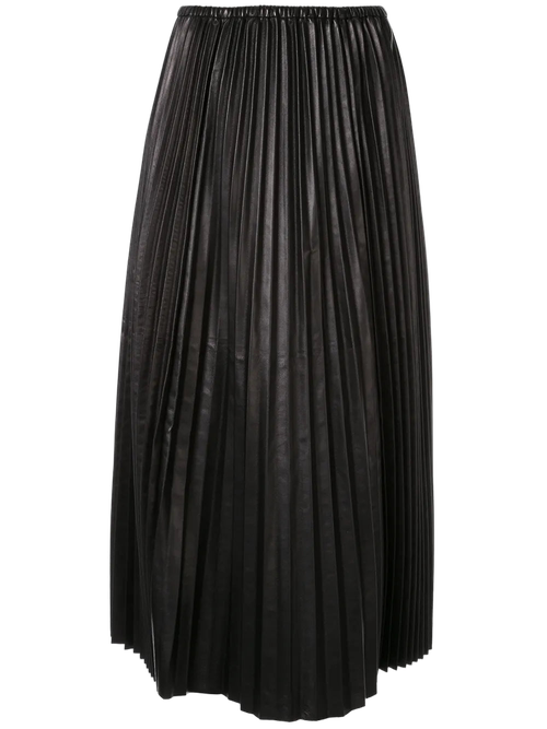 Pleated Leather Skirt — Black