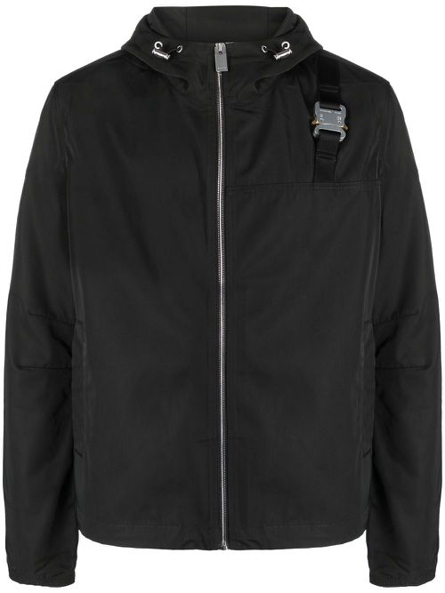 Buckle-detail hooded jacket - Black