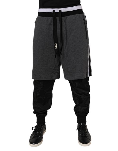 Cotton-Nylon Layered Joggers — Black