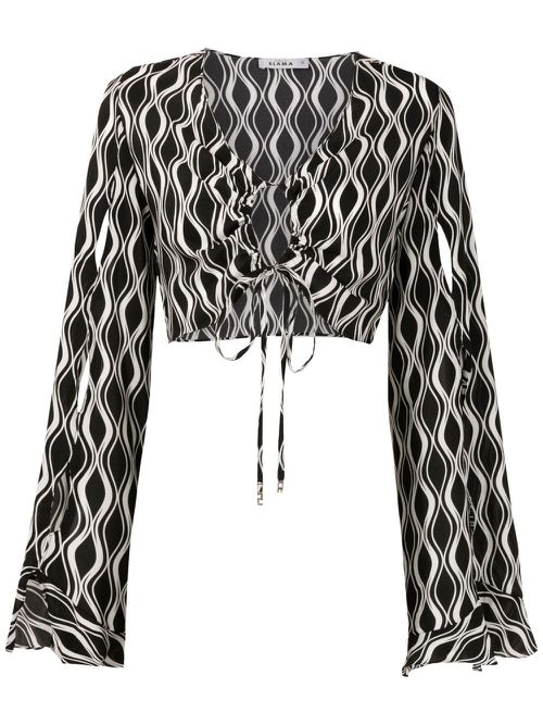 Cropped bell-sleeved blouse - Black