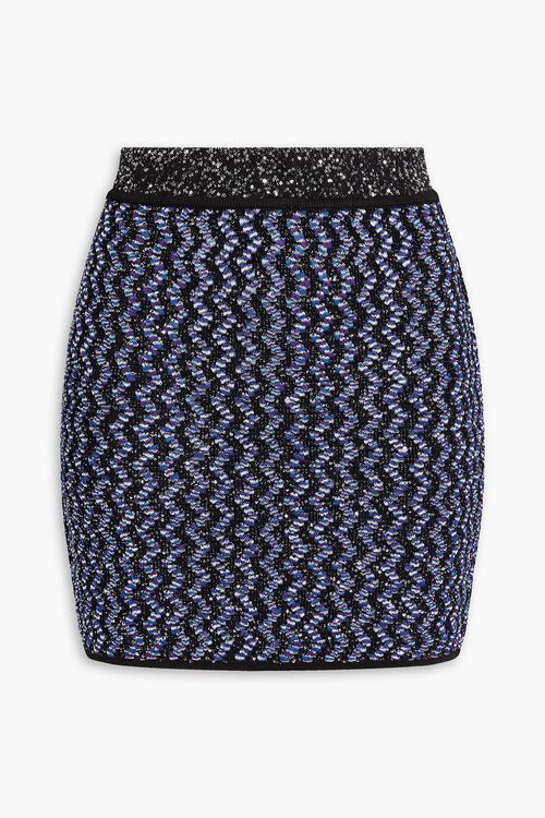Sequin-embellished jacquard-knit mini skirt - Blue - IT 38