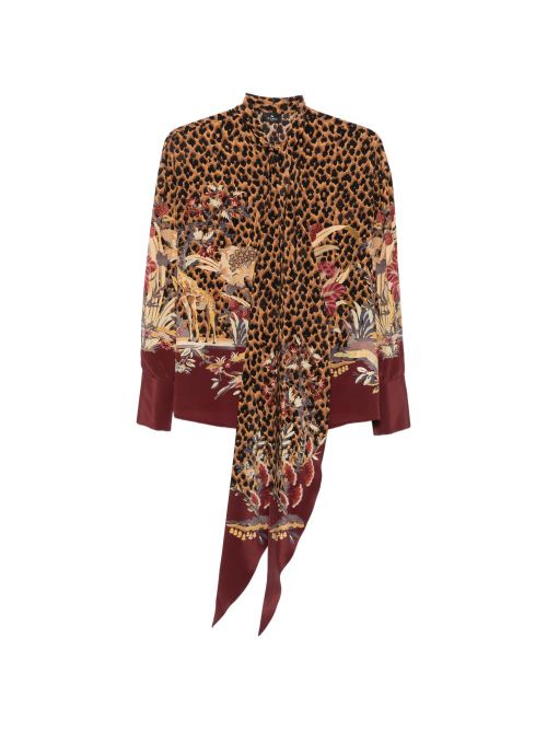 Leopard-Print Silk Shirt — Brown