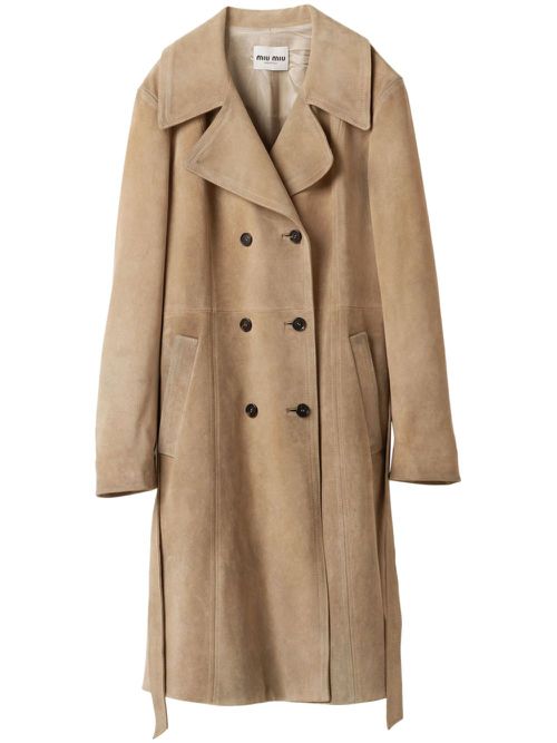 Double-breasted suede coat - Neutrals