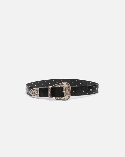 Leather belt with studs, 4 cm - XS