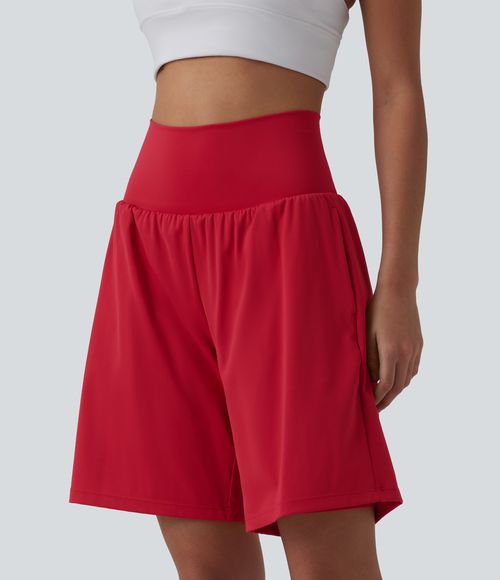 "SoftlyZero™ Airy Super High Waisted 2-in-1 Cool Touch Yoga Shorts 9"" with Pockets Gym Short - Salsa