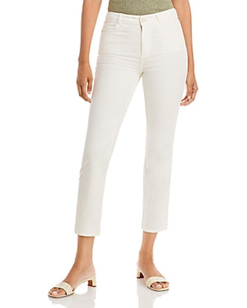 Cindy High Rise Ankle Straight Corduroy Jeans in Ecru
