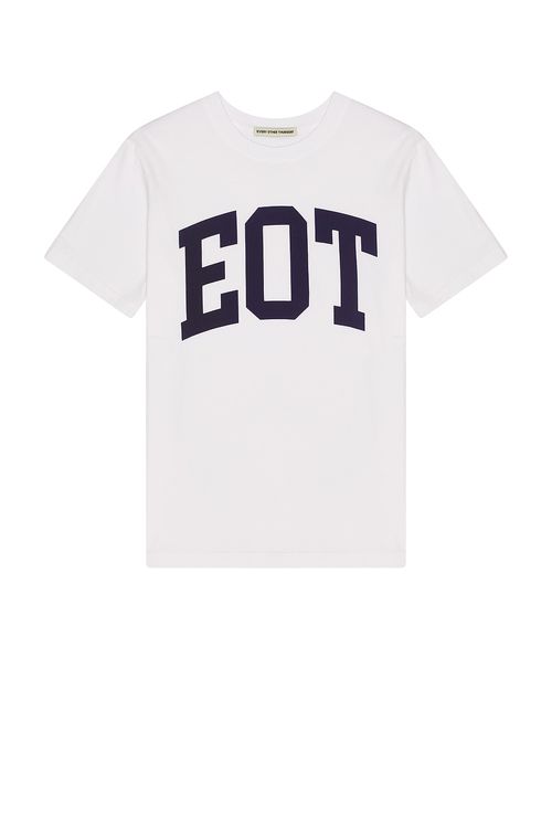 Every Other Thursday Garment Dyed Collegiate Logo Tee in White - White.  XL/1X also in L