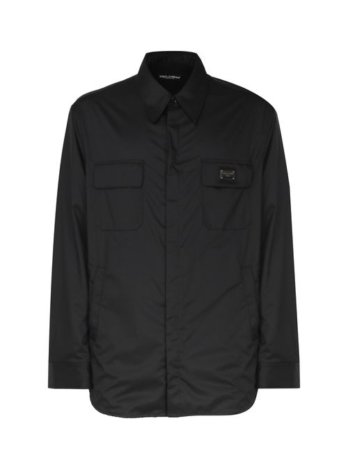 Shirt In Semi-gloss Fabric And Logo Plate