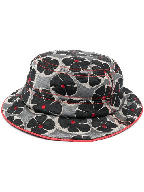 Floral-print stitched bucket hat - Black