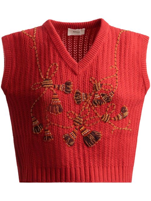 Bead-embellished cashmere vest - Red