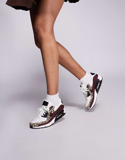 Air Max 90 trainers in white and leopard print