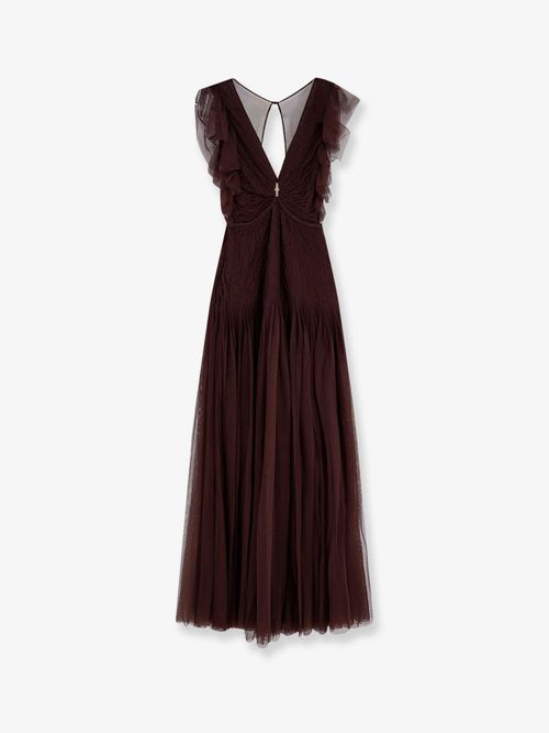 Rhinestone-Embellished Tulle Evening Gown — Brown