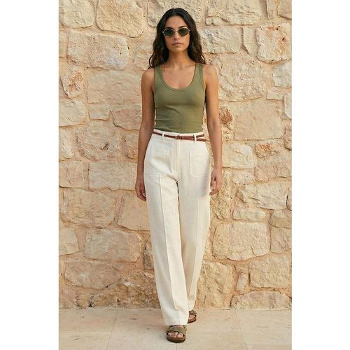 Roman Womens Linen Blend Belted Trouser - Ivory