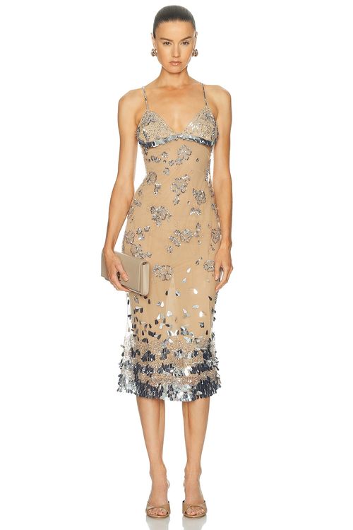 Mirror Palais Diamond Dust Lady Length Dress in Silver - Metallic Silver. L also in
