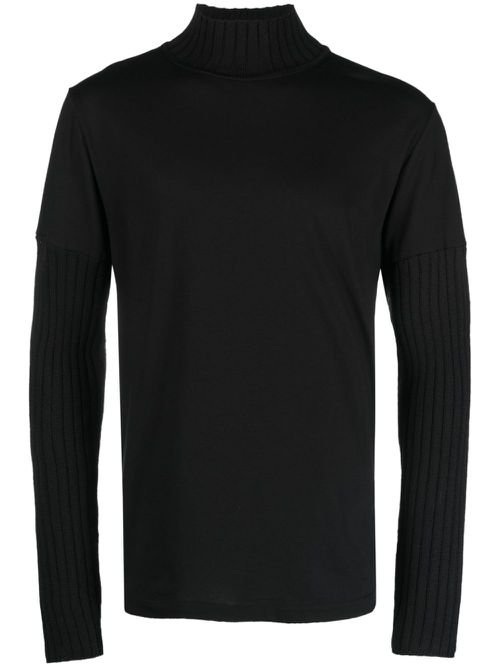 Ribbed-detail high-neck sweatshirt - Black