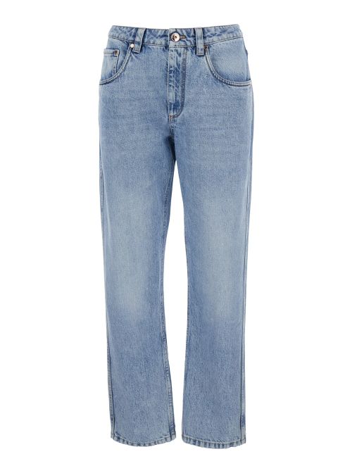 Faded-Denim Jeans — Blue