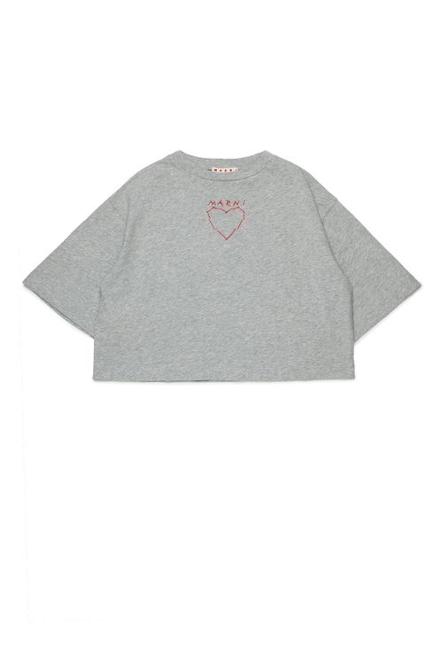 For Kids - T-shirt con ricamo a cuore davanti - Grigio
