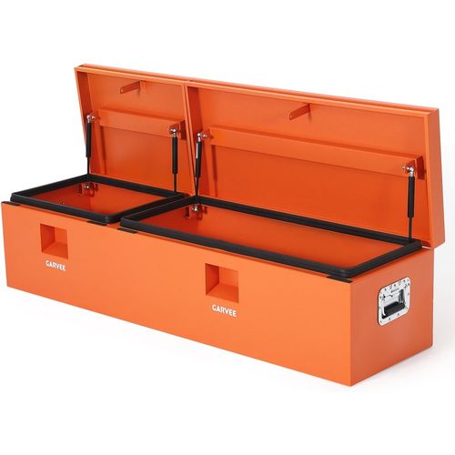 Garvee 48"X16"X14" Heavy Duty Steel Truck Bed Tool Box – Double Lid, Grooved Weatherproof Metal Chest with T-Handle & Side Handle, Durable Organizer for Pickup Truck, RV, Trailer, Front Double, Orange