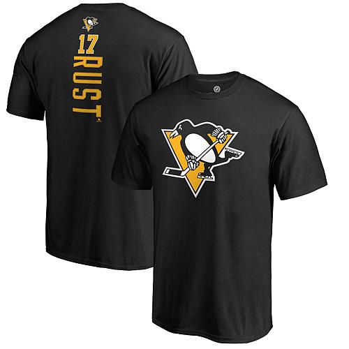 Men's Fanatics Bryan Rust Black Pittsburgh Penguins Backer Name & Number T-Shirt