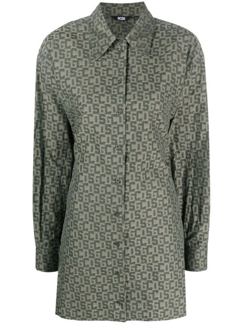 Logo-print shirt dress - Green
