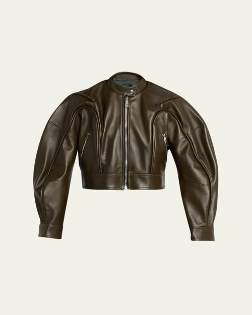 Tim Cropped Leather Biker Jacket