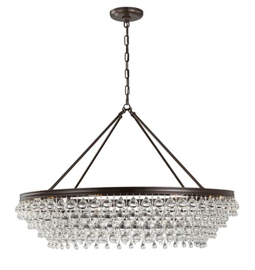 Calypso 8-Light 26" Transitional Chandelier in Vibrant Bronze with Clear Glass Drops Crysta