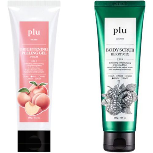 Plu - Brightening Peeling Gel Peach - 100g & Body Scrub - 200g - Berry Mix Set