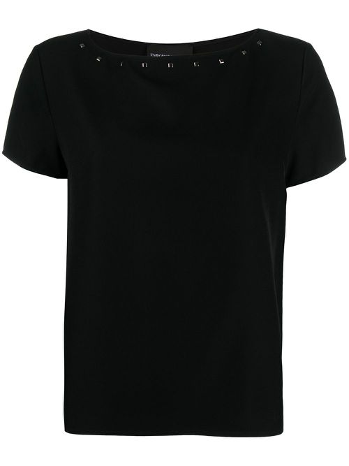 Studded boat neck T-shirt - Black