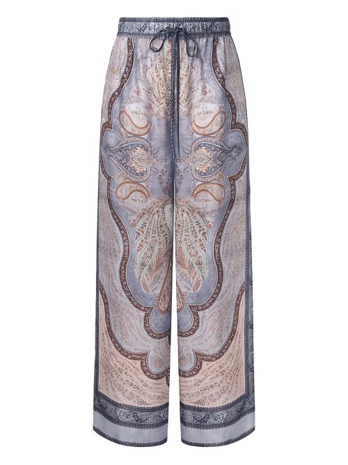 Drawstring-Waist Silk Paisley-Print Trousers — Lavender