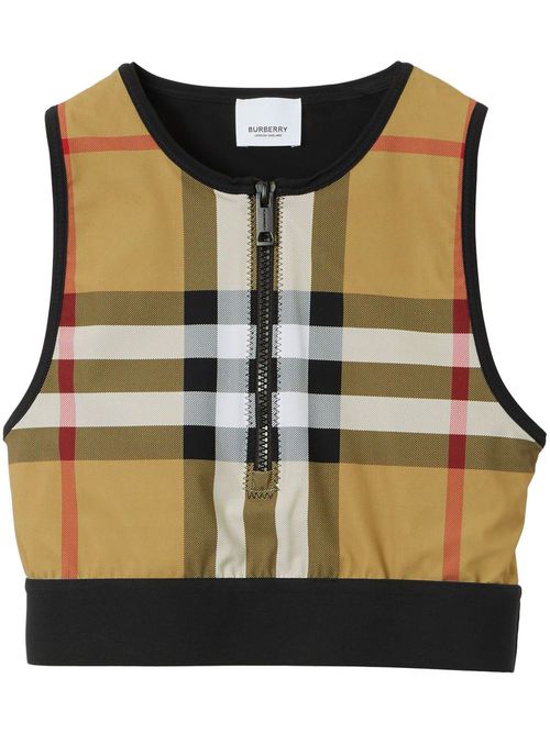Vintage Check-pattern sleeveless crop top - Black