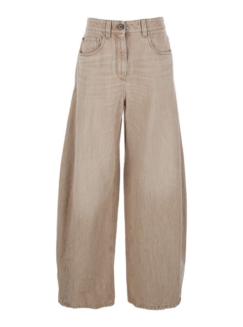 Balloon-Fit Denim Jeans — Beige