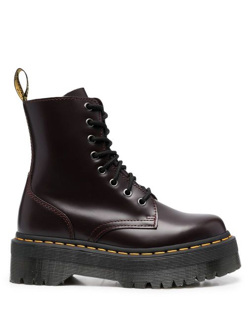 Chunky lace-up leather boots - Red
