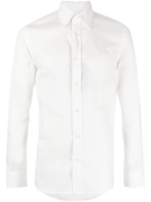 Plain long-sleeve cotton shirt - White